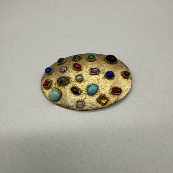 Vintage Estate  Multi Bezel Set SemiPrecious Stone & Crystal Jeweled  Brooch Pin - Picture 1 of 9